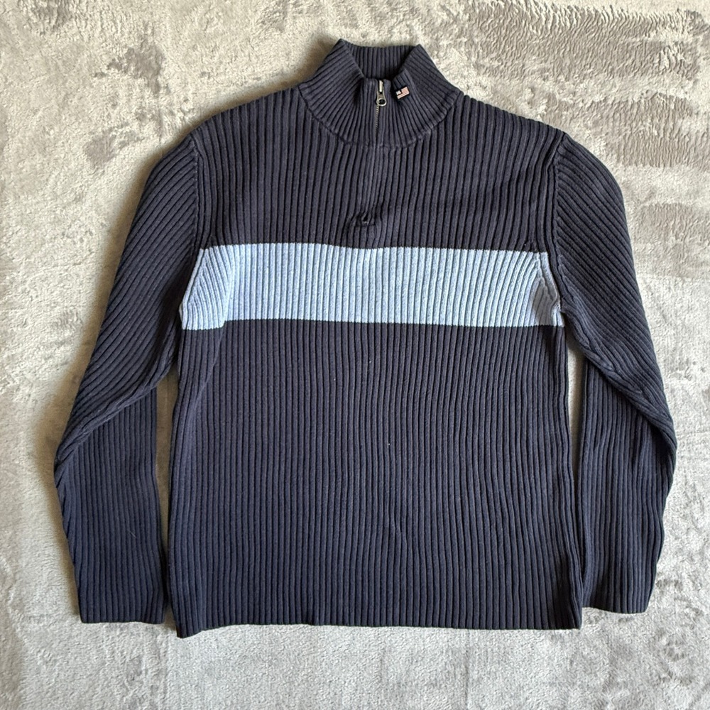 Polo Jeans Co Ralph Lauren Mens XL‎ Navy Blue Ribbed Cotton Quarter Zip Sweater